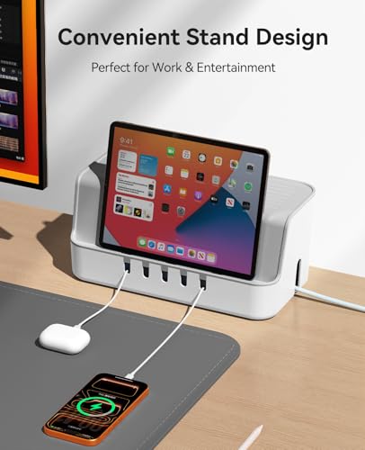 ORICO Cable Management Box with Phone Stand Lid, Large Cord Organizer Case for Hiding Power Strips & Surge Protectors, Heat Dissipation Desktop Wire Hider for Home, Office, School - PB02 - color: White