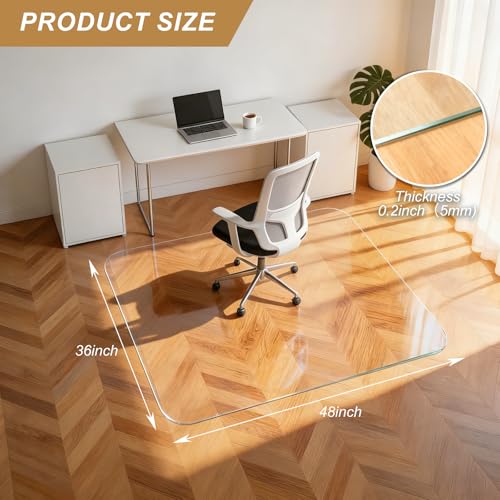Vicwe Glass Chair Mat for Carpet,36"x48" Tempered Glass Office Chair Mat,1/5" Thick Glass Chair Mat with Rounded and Polished Edges,Smooth Glide for Carpet & Hardwood Floor Protection - size: 36"x 48"x 1/5"Thick
