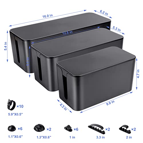 Cable Organizer Box Set of Three, Power Cover Cord Holder Surge Protector for Desk (Black) - color: Black