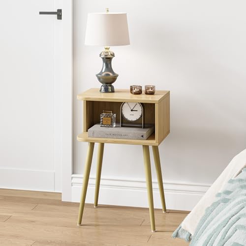 Natural Nightstand Set of 2, Small Bed Side Table for Small Spaces, Mid Century Modern Nightstand End Table with Open Storage, Side Table for Bedroom Living Room, MLBZ20Y-2 - color: Natural