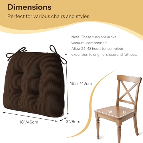 Indoor Kitchen Chair Cushions Set of 4 18"X16.5"X3" Soft Anti Slip Dining Chair Pads Tufted Kitchen Seat Cushion with Ties, Brown - color: Brown