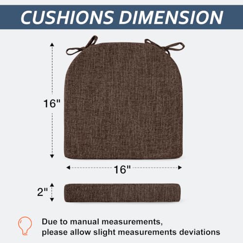 Basic Beyond Chair Cushions for Dining Chairs 6 Pack, Kitchen Chair Cushions with Ties and Non Slip Backing, 16 x 16 inches Chair Pads for Dining Chairs (Brown) - color: Brown, size: 16"x16"x2"(Pack of 6)