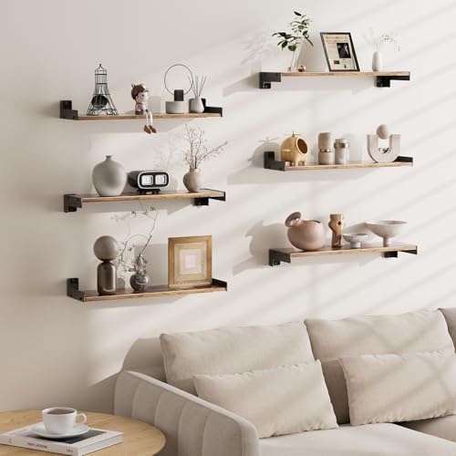 Floating Shelves for Wall, Shelves for Decor Storage Set of 6, Wall Mounted Wood Shelf for Bedroom, Living Room, Bathroom, Kitchen,Long Picture Ledge Shelves. (Brown) - color: Brown