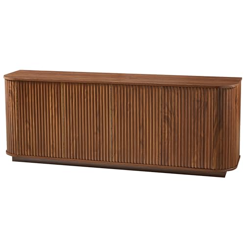 64" Modern TV Stand Sideboard Storage Cabinet, Wooden Curved TV Console with Sliding Doors, Wave Pattern Buffet Cabinet Wooden Vertical Striped Table for Kitchen/Bedroom/Entryway (Walnut) - color: Walnut