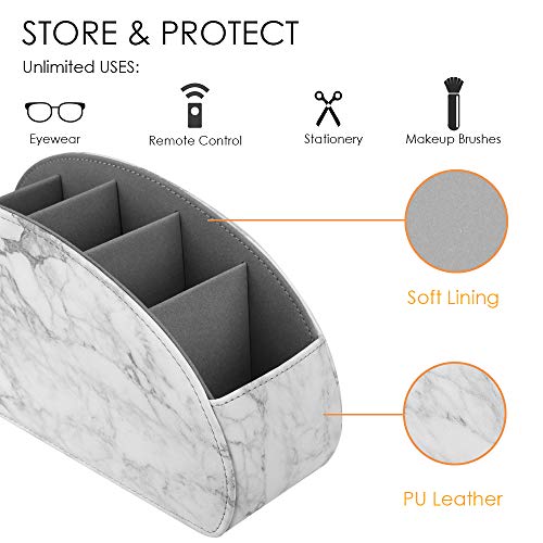 SITHON Remote Control Holder with 5 Compartments - PU Leather Remote Caddy Desktop Organizer Store TV, DVD, Blu-Ray, Media Player, Heater Controllers, Marble - color: Marble, size: Small