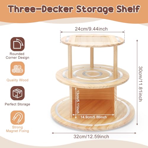 360° Rotating Storage Shelf for Toniebox1/2, 3-Tier Organizer Holder for 30~40 Tonies Figures, Wooden Magnetic Stand Display for Tonie Box + Characters + Tonieplay Game + Controller - color: Natura, size: 3-Tier Turntable for Tonie