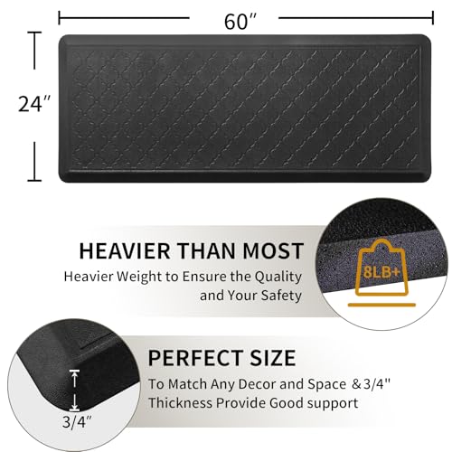 24 x 60 Inch Extra Support Anti Fatigue Comfort Kitchen Mat, Waterproof Long Kitchen Runner, Non-Slip Standing Desk Mat, Commercial Pads for Offices, Home, Garages (Barcelona Black, 24'' x 60'') - color: Barcelona Black, size: 60"L x 24"W x 0.8"Th