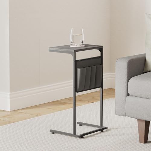 Vantic C Shaped End Table, Small Side Table for Couch and Recliner, Slide Under Sofa Tray Desk with Storage Bag for Living Room and Bedroom, Deep Grey - color: Deep Gray