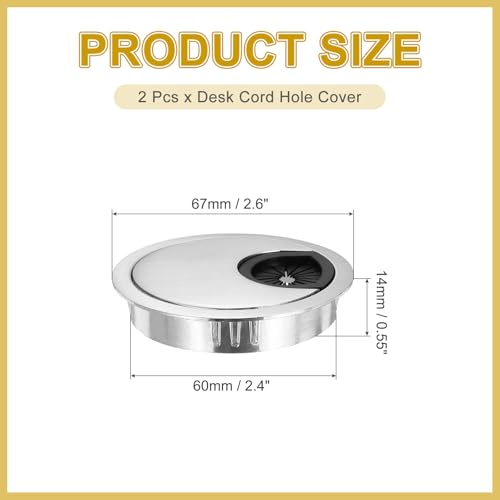 MECCANIXITY 2 Pcs Desk Grommet 2.4 Inch, Zinc Alloy Round Desk Hole Cover Wire Cable Cord Organizer for Home Office Computer Table Cables, 60mm, Silver - color: Silver, size: 2.4 Inch/60mm