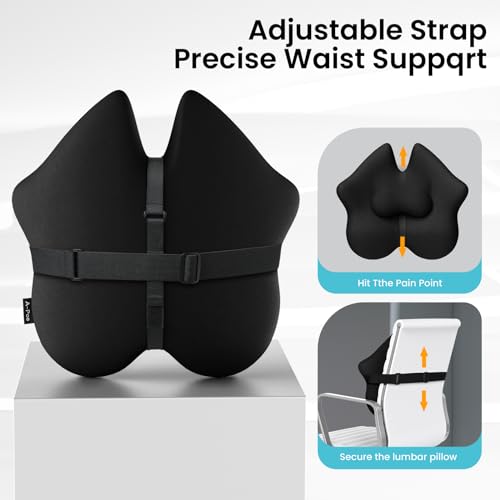 A-Pce Adjustable Lumbar Support Pillow,Improve Lower Back PainRelief & Sitting Posture, Adjustable Slider, Ergonomic Memory Foam Back Cushion for Long Sitting for Office Chair/Car/Plane-Black