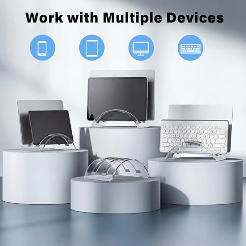 Vertical Dual Laptop Stand Acrylic Desktop Notebook Dock Invisible Vertical Laptop Holder for Desk Office Home Supplies Space Saving Organizer