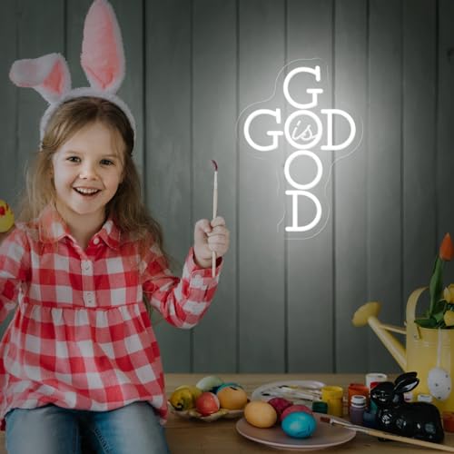 God Is Good Neon Sign, White Cross God Is Good LED Sign Light For Wall Decor, Religious Kitchen Decor Crosses for Home Weddings Party Meditation Christian Church Events Easter Gift Decoration - color: God Is Good Cross