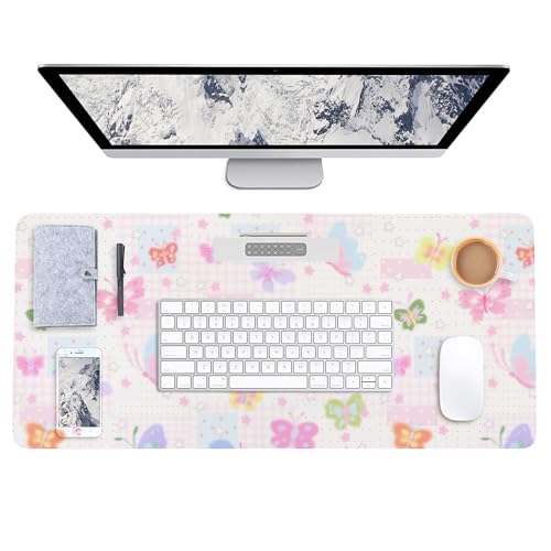 AUPET Leather Desk Pad Blotter Mat, Large Mouse Pad, Non-Slip Waterproof Desk Writing Pad Protector, Desk Decor for Office,Home,Gaming (Butterfly Fantasy, 35.4X15.7 inch) - color: Butterfly Fantasy, size: 35.4" x 16.7"