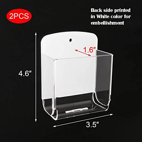 Cosmos Pack of 2 Acrylic Remote Control Holder Adhesive Wall Mount Phone Holder Wall Mount Organizer Media Storage Box Phone Charging Storage Box for Home Office Living Room Bedroom (Transparent) - color: Transparent Clear