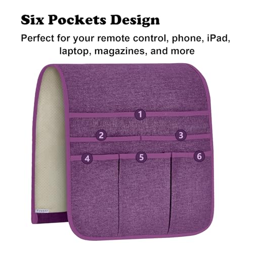 Teniux Remote Control Holder Armchair Caddy for Recliner Couch, Non-Slip Armrest Organizer with 5 Pockets for Magazine, Tablet, Phone, iPad (Purple) - color: Color K- Purple