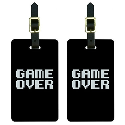 Game Over - Gamer Pixel Font Geek Luggage Tags Suitcase Carry-On ID Set of 2