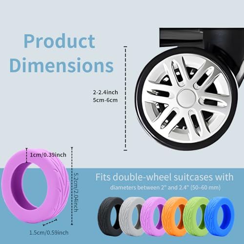 10Pcs Luggage Wheel Covers Luggage Cover Protector for Luggage or Office Chair Caste Upgraded Wear-Resistant Anti-Noise Shock Absorption Suitcase Wheel Covers Accessories for Travel Purple - color: Purple arrow