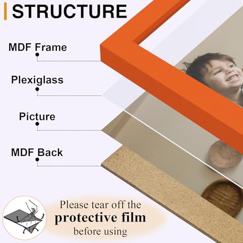 decorUhome Orange Triple 4x6 Picture Frame Vertical, MDOR08 | "Z" Shape Folding Design Engineered Wood Trifold Photo Frame with Plexiglass for Tabletop Display - color: Orange, size: 4x6