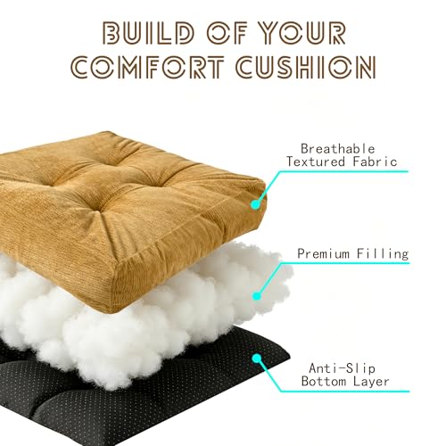Chair Cushions for Dining Chairs, Seat Cushions for Kitchen Chairs | Chair Pads with Ties and Non Slip Backing (2, Ginger, 16.5 x 16.5 x 4 inches) - color: Ginger, size: 16.5 x 16.5 x 4 inches