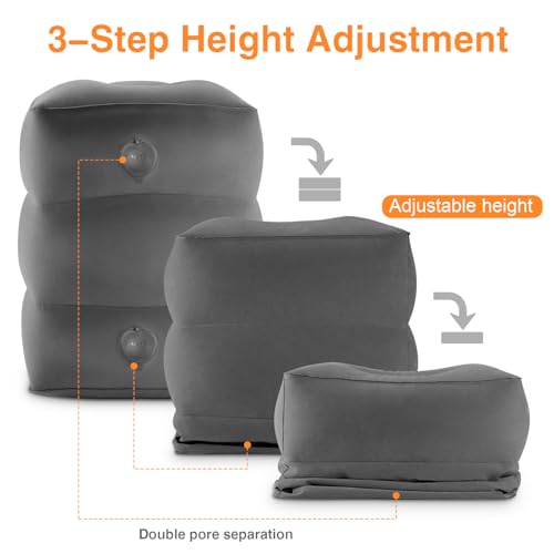 Maliton Inflatable Foot Rest Pillow for Travel,Kids Airplane Bed,Adjustable 3 Layers Height Leg Pillow of Air Travel Essentials,Car, Office, Home - Fast Inflation (Dark Grey) - color: Dark Grey