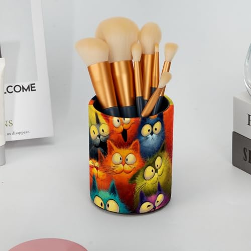 Funny Cats Pen Holder Pencil Organizer for Desk, 3.1” x 3.1” x 3.9” Pencil Cup Office Supplies, Large Capacity Cute Pen and Makeup Brush Holder for Desktop, Home, School - color: Funny Cats