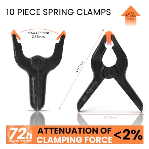 ECY Spring Clamps Heavy Duty 4.5 Inch 10 Pack - Plastic Rust Proof Clamps with Non-Slip Pads for Backdrop, Crafts, Woodworking, Photography | Multipurpose Holders for Tarps, Pool Covers & Gluing - size: 10 Pack,4.5inch