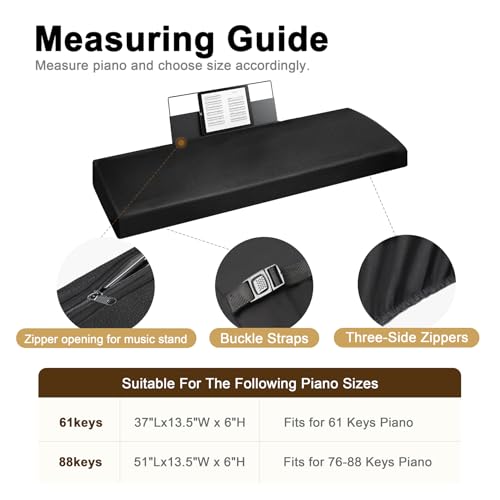Explore Land Premium Piano Keyboard Dust Cover with Music Stand Opening - Stretchy Leather Piano Protector for 61-88 Keys Digital Electronic Piano (Black,61) - color: Leather Black, size: 61 Keys