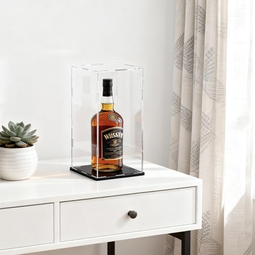 Acrylic Display Case, Clear Collectible Display Box with Matte Black Base & Lid, Dustproof Acrylic Showcase, Easy Self Assembly Display Case for Bottle and Action Figures, 7 x 7 x 16 inch - size: 7 x 7 x 16 inch