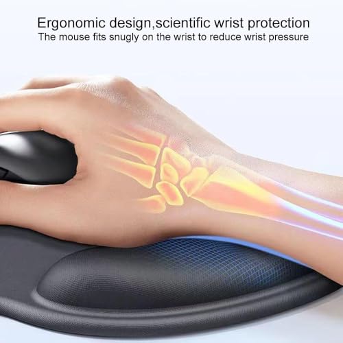 2 Pack Ergonomic Mouse Pad with Wrist Rest Support, Mousepad with Comfortable Gel Wrist Rest Support and Lycra Cloth,for Easy Typing Pain Relief Durable and Easy to Clean,Black