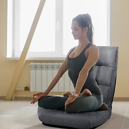 MAT EXPERT Folding Floor Chair, Floor Gaming Chair w/ 4-Position Backrest, 5-Position Adjustable Headrest, Side Pocket, Indoor Floor Chair w/Back Support for Bedroom, Living Room (Grey) - color: Grey