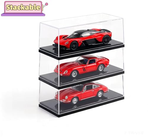 Model Car Display Case for 1:32 Scale Diecast Cars, Clear Acrylic Stackable Showcase Box for Toys & Memorabilia, Dustproof Collector Storage with Black Base, 8 x 3.7 x 3.7 Inch - size: 8 x 3.7 x 3.7 inch