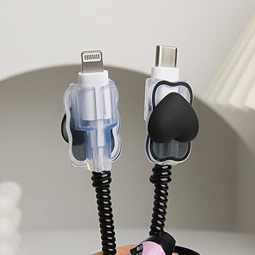 Compatible with iPhone 18W/20W USB-C Charger Cover Lovely 3D Love Heart Waves Clear Soft Charger Protector Cute Cable Saver for iPhone 11 12 13 14 Pro Max Fast Power Adapter, Black 1 (5in1) - color: Black 1 (5 in 1)