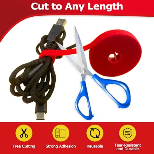 Hook and Loop Tape Roll, 1/2 in 50 FT Reusable Cable Ties, Cut to Length, Double Sided, Self-Gripping Straps, Cord Ties for Office, Home Cable Management (Colored 5Roll*10ft) - color: Colourful, size: 50ft