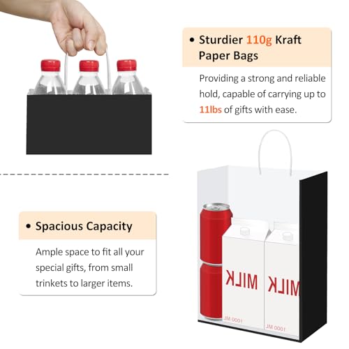 BagDream Black Gift Bags with Handles Bulk 10x5x13 Large Black Kraft Paper Bags Recyclable for Shopping, Merchandise, Retail, Grocery Gift Sacks - color: Dark Black