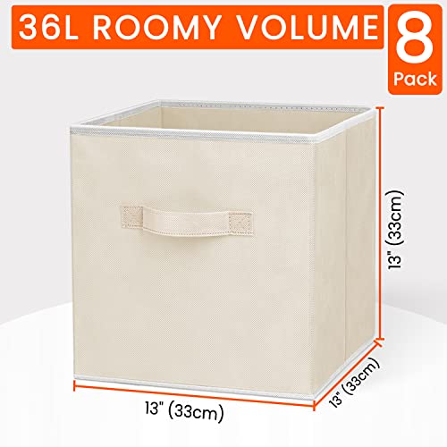 Criusia Large Storage Cubes - 13 Inch Heavy Duty Fabric Storage Bins for Shelves Closet, Cube Organizer - 8 Pack Collapsible Cube Storage Bins Baskets for Organizing Clothes Blankets Toys (Beige) - color: Beige, size: Large -13 inches