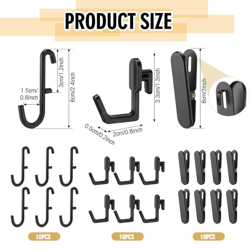 Kathfly 30pcs Pegboard Accessories 10 Clips 20 Hooks, Peg Board Accessory Kit for Wall Organizer Compatible with IKEA Skadis Pegboard, Crafts Organization, Ornaments Display (Black) - color: Black