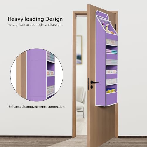 Univivi 5-Shelf Fabric Door Storage Over Door Hanging Organizer with 4 Large Pockets and 3 Small PVC Pockets Nursery Closet Cabinet Wall Mount Hanging Storage Organizers for Baby Nursery (Purple) - color: Purple, size: 5 LAYER