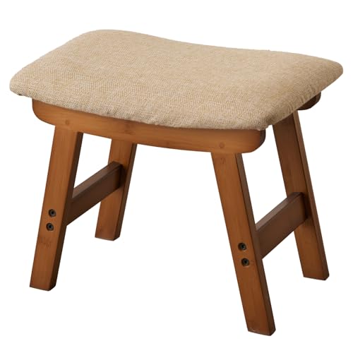Kitsanery Foot Stool,Ottoman,Bamboo Small Sofa Foot Rest Under Desk,Extra Seating for Living Room, Bedroom and Kitchen(Brown Stool Legs - Beige Surface) - color: Brown Stool Legs - Beige Surface