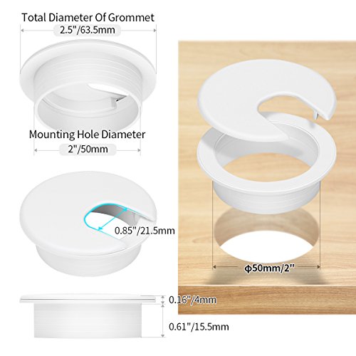 10 Pack 2 Inch White Desk Grommet for Wires Cords-Plastic - color: White