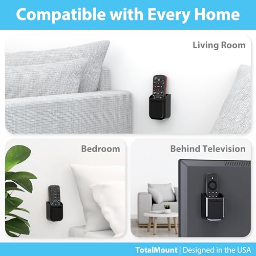 TotalMount Universal Remote Control Holders (2 Pack) – Attach to Wall or Back of TV – Compatible with All TV Remotes (Premium Black, Medium)