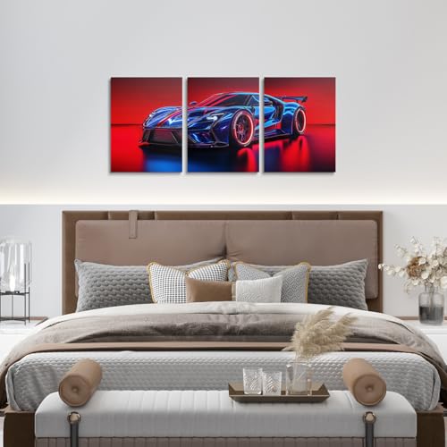 Erosebridal Boys Race Car Canvas Wall Art Set of 3 Kids Racing Car Wall Art for Teen Boys 3D Red Blue Sports Cars Decor,Cars Racing Games Poster Prints,Carro Para Niños Decoración,12x16 - color: Black Green
