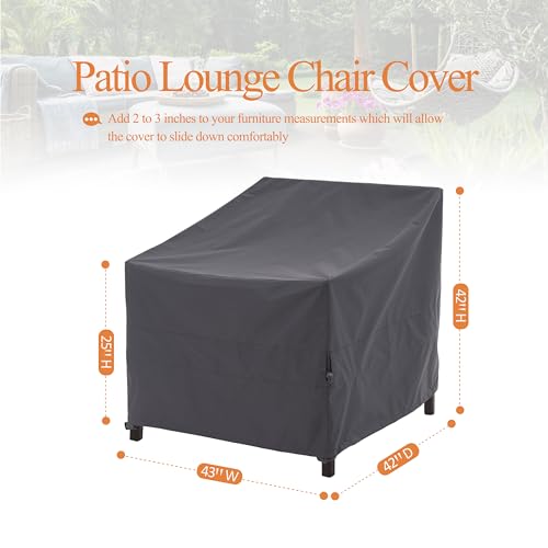 WJ-X3 Oversized Patio Chair Covers, 43W x 42D x 42H, Gray, 1-Pack | Outdoor furniture Cover, Heavy Duty, Waterproof, Club Chair Cover, Lighter Than PVC, Mid-Cinch Fit, Buckle-Strap Wind Control - color: Gray, size: 43W x 42D x 42H, 1-Pack, Patio Chair