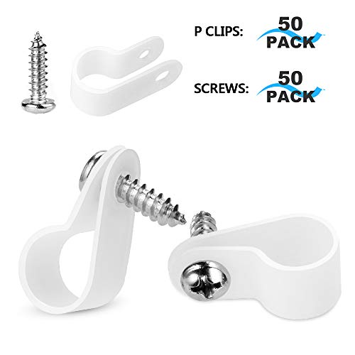 LOKMAN 50 Pack 1/2 Inch Rope Light P-Style Mounting Clips with Compatible Stainless Steel Pan Head Phillips Screws White - size: 50 Pack 1/2 Inch Clips with Screws