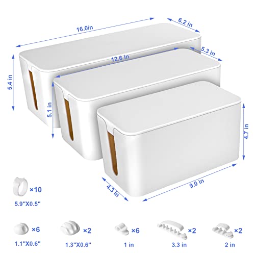 Cable Organizer Box Set of Three, Power Cover Cord Holder Surge Protector for Desk (White) - color: White