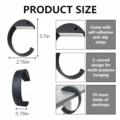 Purse Hanger Bag Holder for Tables Desk Closet Black Alloy Backpack Hook for Organizer Storage of Tote Bags Handbags 3PCS C Shape Hooks