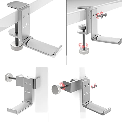 Foldable Headphone Stand and Hook β Aluminum Headset Holder Clamp Mount Under Desk, Universal Fit for Gaming Headphones, Space-Saving Hanger Organizer - color: Silver