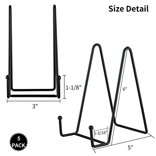 IBosins 5 Pack 6 Inch Plate Holder Display Stands, Metal Black Frame Stand for Picture, Book, Photo Easel, Creation, Collectibles - color: Black, size: 6 Inch