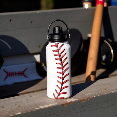 Baseball Water Bottle 32oz, Sport Travel Stainless Steel Tumbler With Lid, Double Wall Vacuum Insulated Coffee Cup Travel Mug, Fathers Day Birthday Baseball Gift For Boys Dad Husband - color: Baseball-2