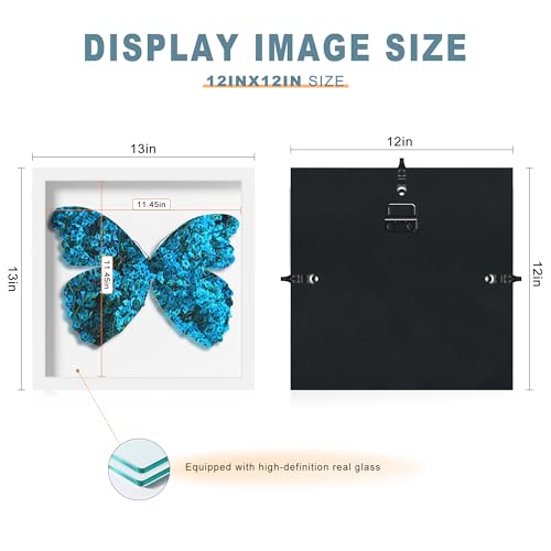 Picrit Shadow Box Frame 12x12, Display Case Box with High Definition Real Glass and Black Back for Memorabilia, Baby Items, Wedding Memories, Crafts, Tickets and Photos, White - color: White, size: 12x12
