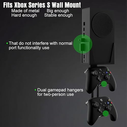 Wall Mount for Xbox Series S - All Metal Vertical Hanging On Wall Near or Behind TV Left/Right, Wall Mount Kit with Detachable Controller Holder, Black - color: Black